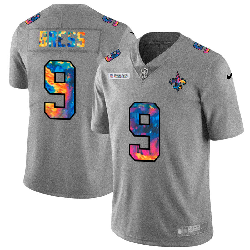 NFL New Orleans Saints #9 Drew Brees Men Nike MultiColor 2020  Crucial Catch  Jersey Grey->los angeles chargers->NFL Jersey